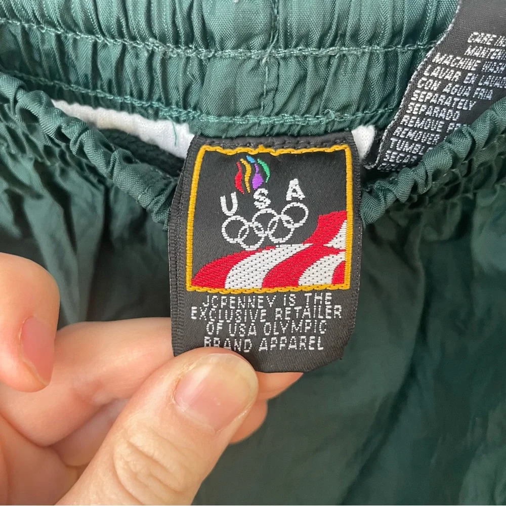 Vintage USA Olympics Track Pants Youth Large Fit 26x26 green Parachute Baggy 90s - Picture 4 of 12
